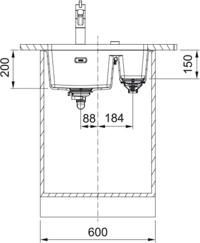 Мийка кухонна Franke Maris, фраграніт, прямокутник, без крила, 553х433х200мм, чаша - 1.5, під стільницю, MRG 160, сірий камінь