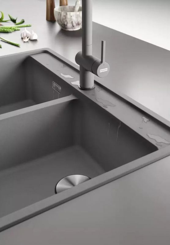 Мийка кухонна Franke Maris, фраграніт, прямокутник, без крила, 760х510х200мм, чаша - 2, врізна, MRG 620 TL, сірий камінь