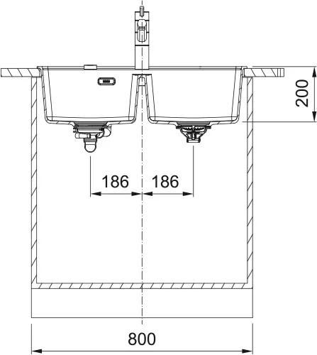 Мийка кухонна Franke Maris, фраграніт, прямокутник, без крила, 760х510х200мм, чаша - 2, врізна, MRG 620 TL, чорний матовий