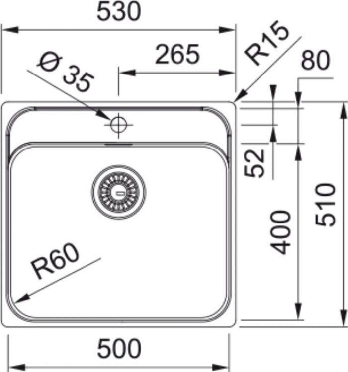 Мийка кухонна Franke Smart, нерж.сталь, прямокутник, без крила, 500х400мм, чаша - 1, монтаж врівень, SRX 210-50 TL, нерж поліров.
