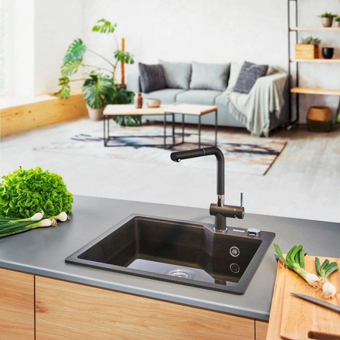 Мийка кухонна Franke Urban, фраграніт, прямокутник, без крила, 503х425х230мм, чаша - 1, врізна, UBG 610-56, чорний матовий