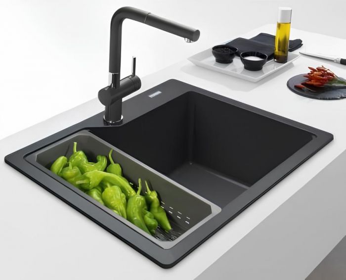 Мийка кухонна Franke Urban, фраграніт, прямокутник, без крила, 503х425х230мм, чаша - 1, врізна, UBG 610-56, чорний матовий