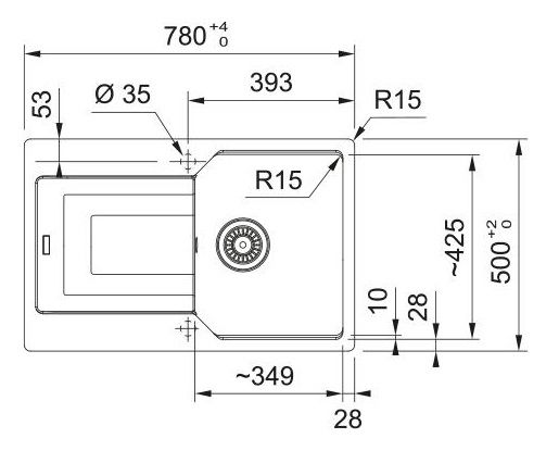 Мийка кухонна Franke Urban, фраграніт, прямокутник, з крилом, 780х500х220мм, чаша - 1, врізна, оборотна, UBG 611-78, сірий камінь