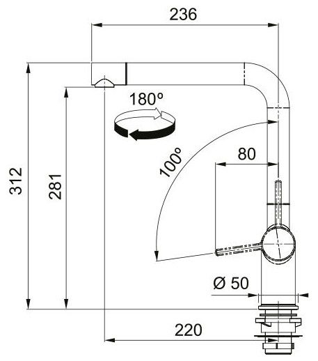 Змішувач для кухні Franke Active L, довж.виливу - 236мм, поворотний, 1важіль, сірий сланець