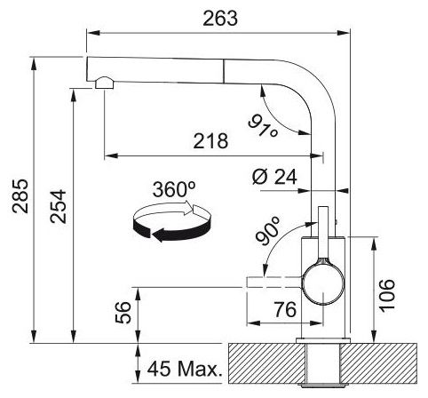 Змішувач для кухні Franke Lina L Pull Out, довж.виливу - 218мм, поворотний, 1важіль, витяжний, сірий сланець