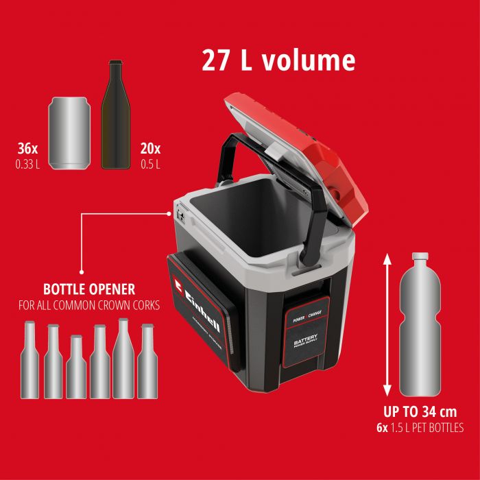 Холодильник акумуляторний мобільний Einhell TE-COL 18/27 Li - Solo 18В/12В/220В з функцією нагріву -18°/+60° 27л 5.77кг без АКБ і ЗП