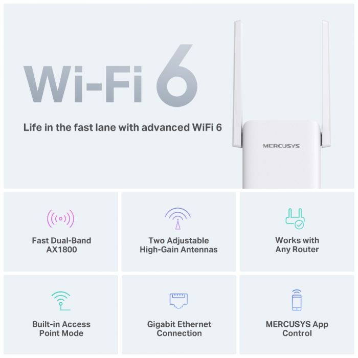 Розширювач покриття WiFi MERCUSYS ME70X AX1800, 1хGE LAN