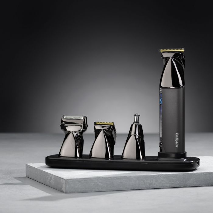 Набір для стрижки Babyliss Super-X Metal Black Edition, для голови, вусів, бороди,носа і тіла, акум., насадок-15, сумка для зберігання, підставка, сталь, чорний