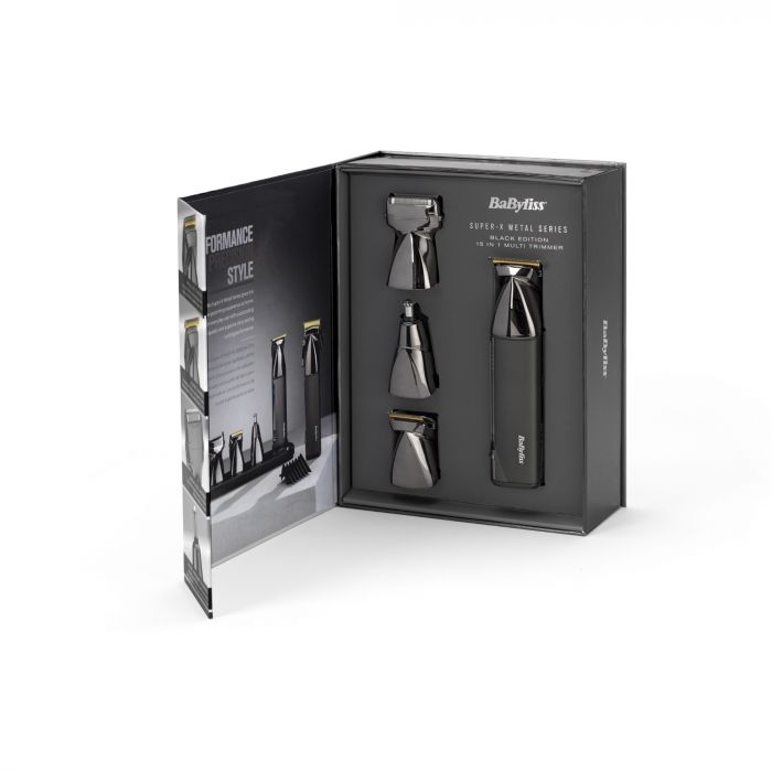 Набір для стрижки Babyliss Super-X Metal Black Edition, для голови, вусів, бороди,носа і тіла, акум., насадок-15, сумка для зберігання, підставка, сталь, чорний