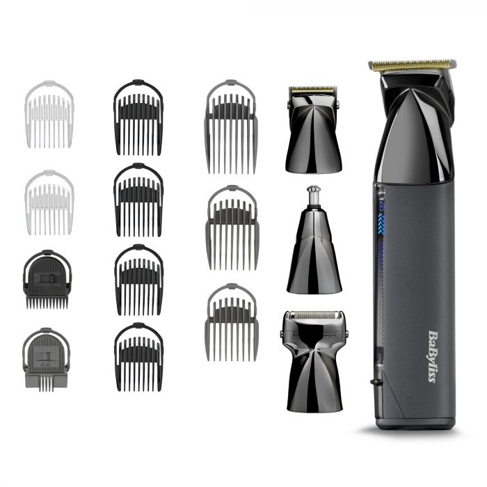 Набір для стрижки Babyliss Super-X Metal Black Edition, для голови, вусів, бороди,носа і тіла, акум., насадок-15, сумка для зберігання, підставка, сталь, чорний