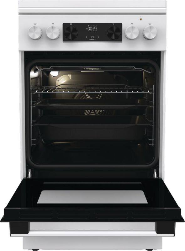 Плита Gorenje комбінована, 70л, 50x60см, дисплей, емальовані реш, програматор IconLed, кришка-метал, білий