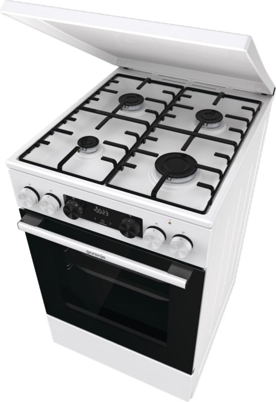 Плита Gorenje комбінована, 70л, 50x60см, дисплей, емальовані реш, програматор IconLed, кришка-метал, білий