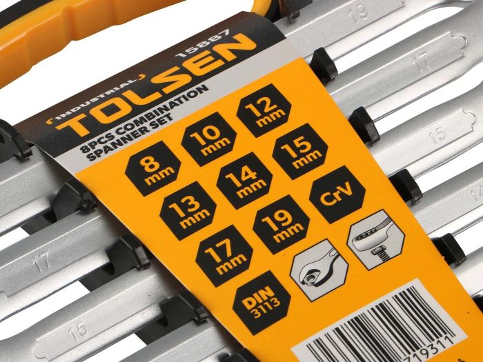 Ключі гайкові Tolsen Профі, набір 8шт, двосторонні, 8-19мм, CrV