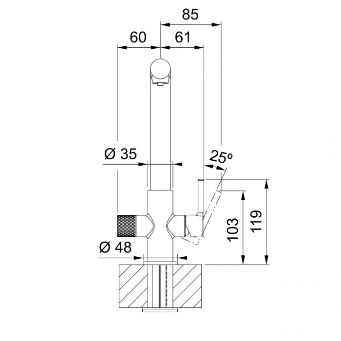 Змішувач для кухні Franke Lina L Clear Water 2.0, довж.виливу - 254 мм, поворотний, 1 важіль , хром