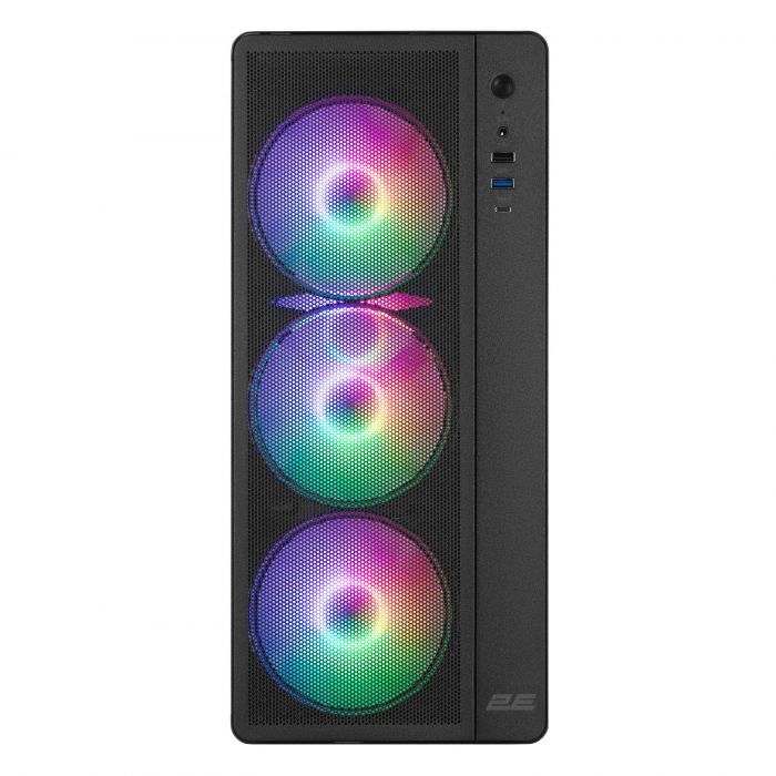 Корпус 2E GAMING Credo Plus V510B без БЖ, 1xUSB3.0, 1х USB 2.0, 1xUSB Type-C, 4x120мм RGB Rainbow, VGA 310мм, TG Side Panel, ATX, чорний