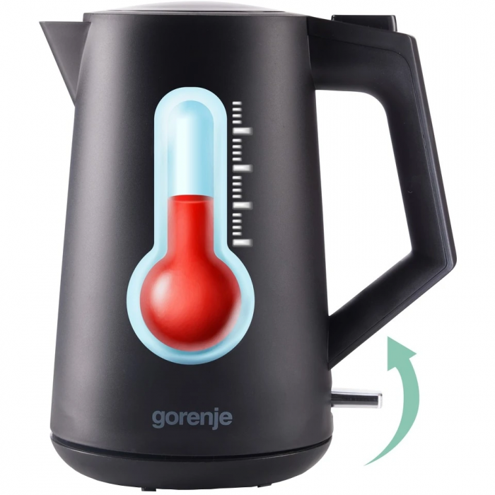 Електрочайник Gorenje 1.7л, Strix контроль, чорний матовий