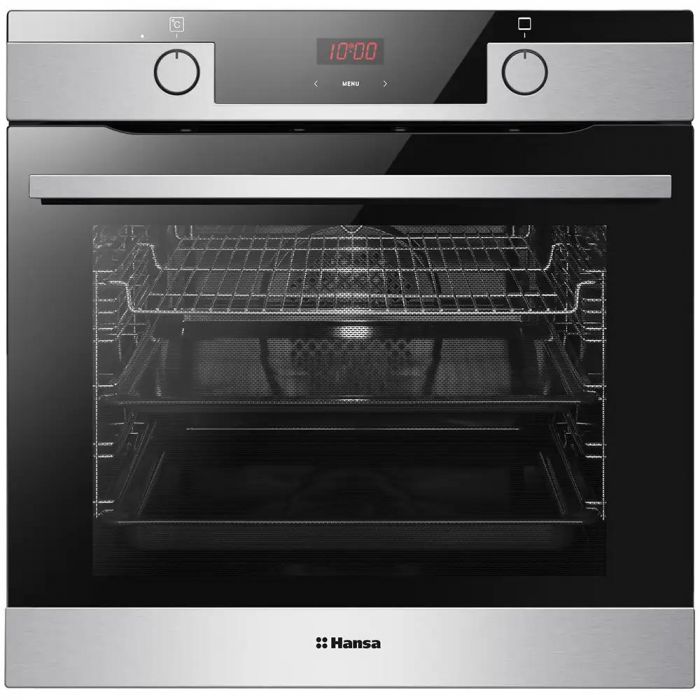 Духовка электр. Hansa, 60см, 77л, A,  гриль, емаль легкого очищення, диспл., нержавіюча сталь