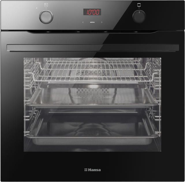 Духовка электр. Hansa, 60см, 77л, A,  гриль, емаль легкого очищення, диспл., чорний