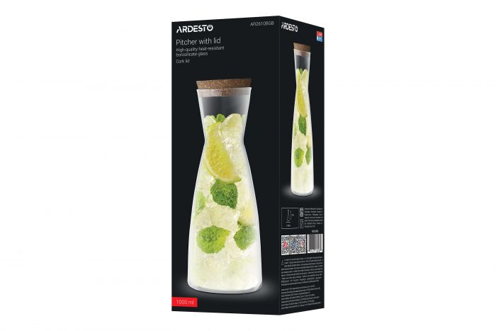 Графин з кришкою Ardesto 1000мл, боросилікатне скло, прозорий