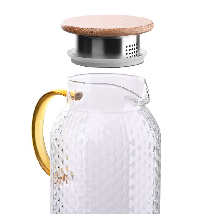 Глечик з кришкою Ardesto Dew 1500мл, боросилікатне скло, нержавіюча сталь, бамбук, прозорий