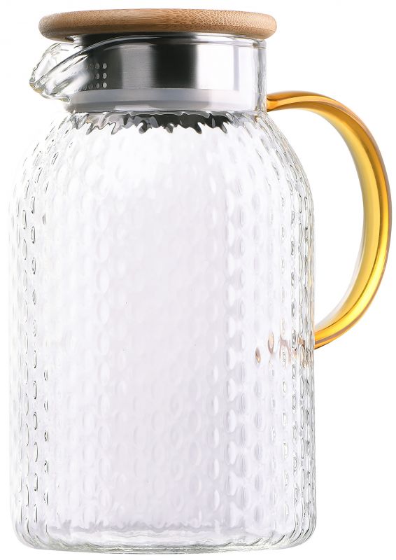 Глечик з кришкою Ardesto Dew 1500мл, боросилікатне скло, нержавіюча сталь, бамбук, прозорий