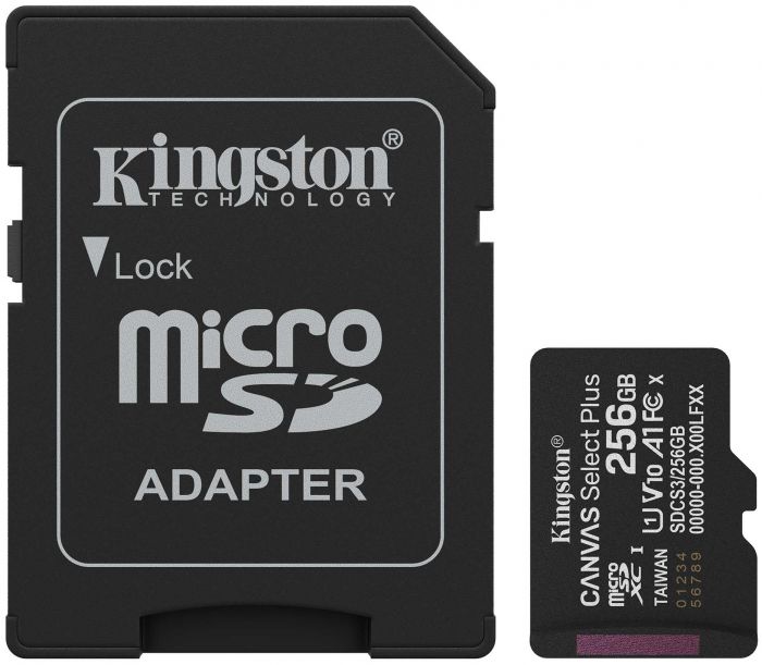 Карта пам'яті Kingston microSD  256GB C10 UHS-I A1 V10 R150MB/s + SD