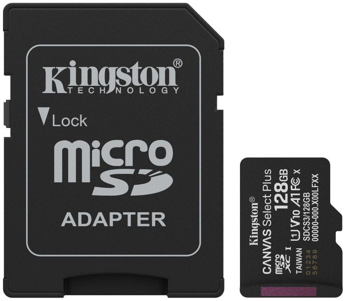 Карта пам'яті Kingston microSD  128GB C10 UHS-I A1 V10 R150MB/s + SD
