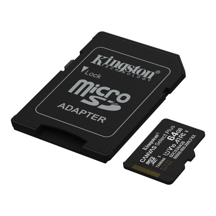 Карта пам'яті Kingston microSD   64GB C10 UHS-I A1 V10 R100MB/s + SD