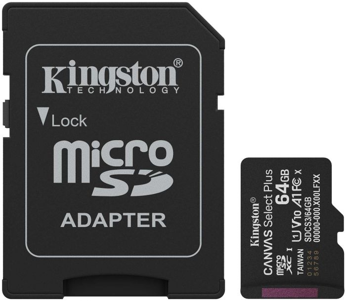 Карта пам'яті Kingston microSD   64GB C10 UHS-I A1 V10 R100MB/s + SD