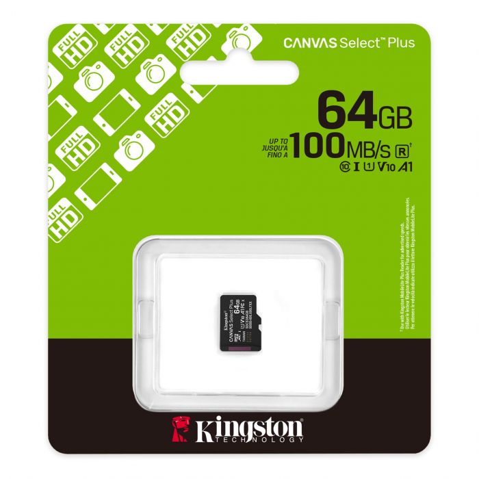Карта пам'яті Kingston microSD   64GB C10 UHS-I A1 V10 R100MB/s