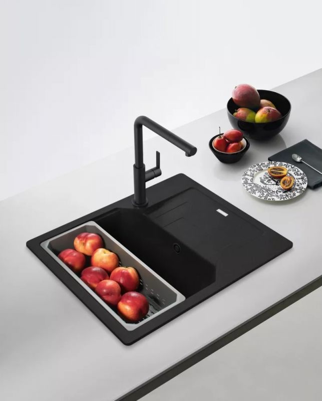 Мийка кухонна Franke Urban, фраграніт, прямокутник, з крилом, 620х500х220мм, чаша - 1, врізна, оборотна, UBG 611-62, онікс