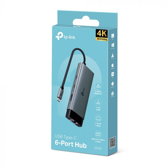 Хаб USB TP-LINK UH6120C USB-A > 2xUSB3.0/1xUSB-C/1xHDMI/1xRJ-45/1xPD 100Wh