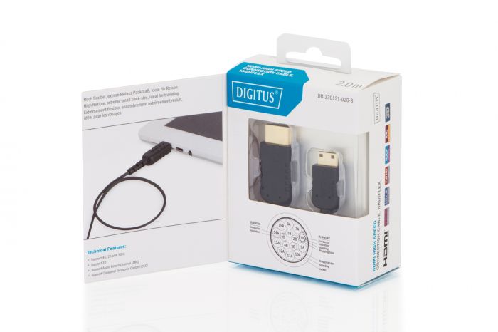 Кабель DIGITUS HDMI-miniHDMI (AM/СM), Ultra HD, 2.0м, чорний