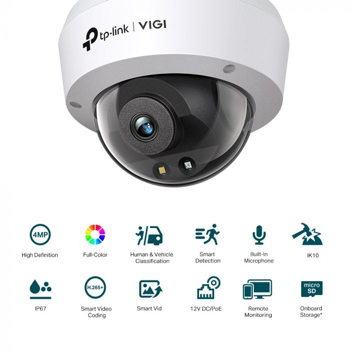 IP-Камера TP-LINK VIGI C240-4, PoE, 4Мп, 4  мм, H265+, IP66, Turret, кольорове нічне бачення, внутрішня
