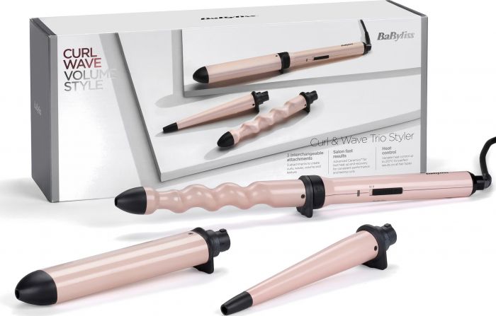 Мультистайлер Babyliss Curl & Wave Trio Styler, 58Вт, темп.режимов-2, 180°C, 210°C , термо килимок, рукавиця, кераміка, чорно-рожевий