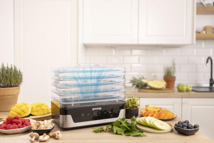 Сушарка для продуктів Gorenje 230Вт, піддонів - 5x2.8см, діаметр - 29см, макс - 75°С, електр.упр,білий