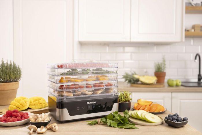 Сушарка для продуктів Gorenje 230Вт, піддонів - 5x2.8см, діаметр - 29см, макс - 75°С, електр.упр,білий