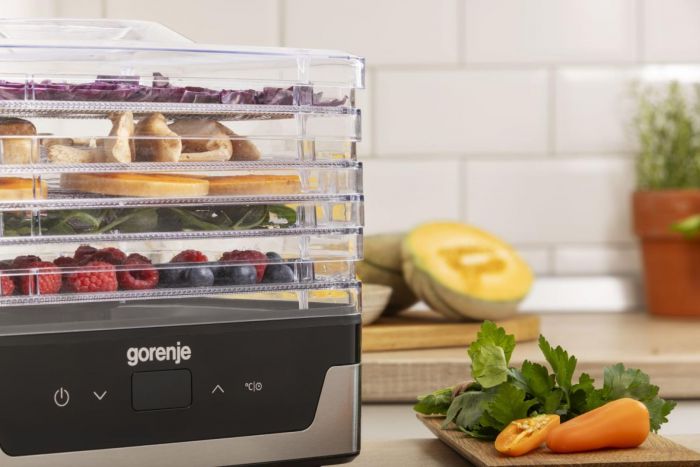 Сушарка для продуктів Gorenje 230Вт, піддонів - 5x2.8см, діаметр - 29см, макс - 75°С, електр.упр,білий
