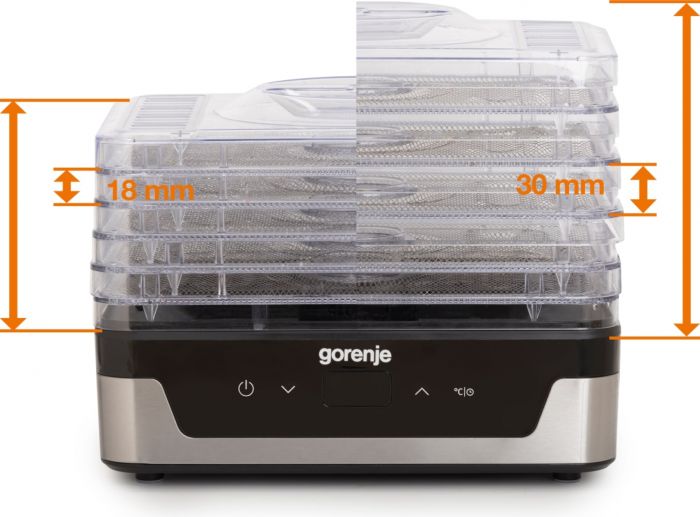 Сушарка для продуктів Gorenje 230Вт, піддонів - 5x2.8см, діаметр - 29см, макс - 75°С, електр.упр,білий