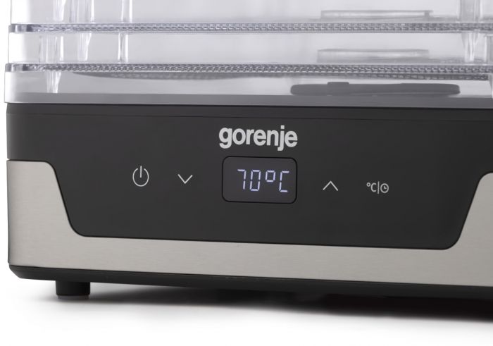 Сушарка для продуктів Gorenje 230Вт, піддонів - 5x2.8см, діаметр - 29см, макс - 75°С, електр.упр,білий
