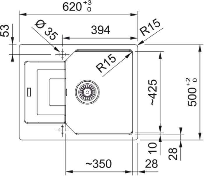Мийка кухонна Franke Urban, фраграніт, прямокутник, з крилом, 620х500х220мм, чаша - 1, врізна, оборотна, UBG 611-62, чорний матовий