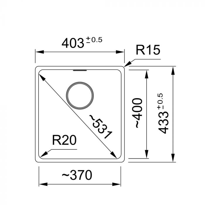 Мийка кухонна Franke Maris, фраграніт, прямокутник, без крила, 403х433х200мм, чаша - 1, монтаж під стільницю, MRG 110-37, чорний матовий