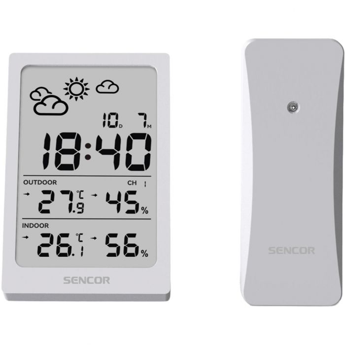 Метеостанція Sencor, внутр/зовн вимірювання, AAAx2+AAx2, темп-ра, вологість, час, білий
