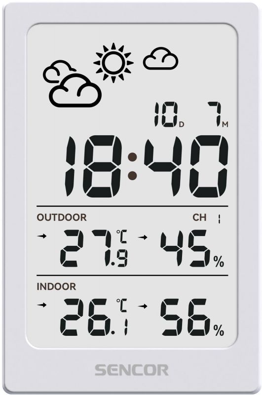 Метеостанція Sencor, внутр/зовн вимірювання, AAAx2+AAx2, темп-ра, вологість, час, білий