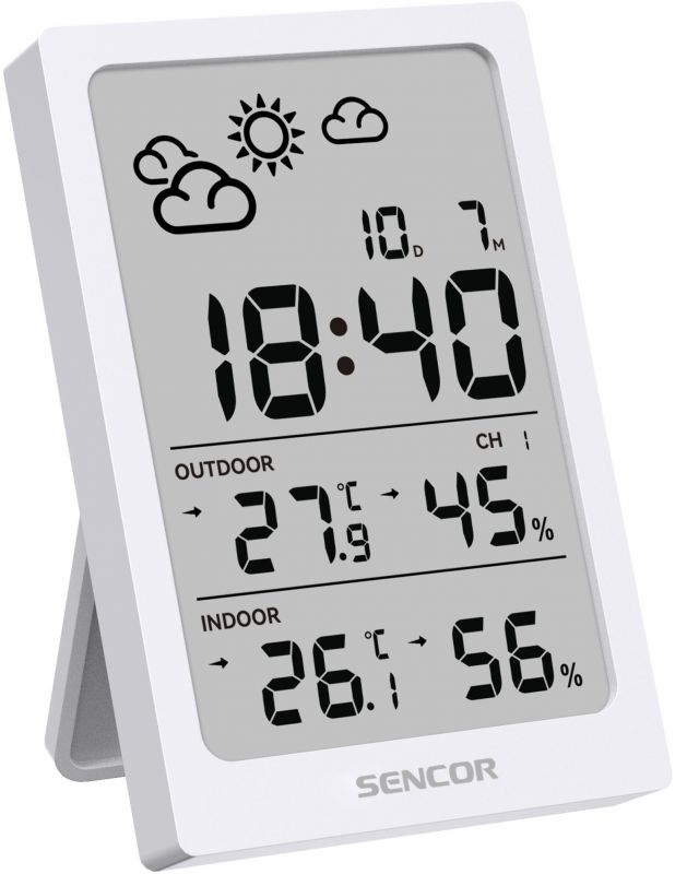 Метеостанція Sencor, внутр/зовн вимірювання, AAAx2+AAx2, темп-ра, вологість, час, білий