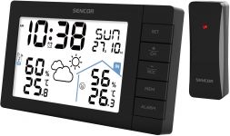 Метеостанція Sencor, внутр/зовн вимірювання, AAx3+AAx2, темп-ра, вологість, час, прогноз погоди, чорний