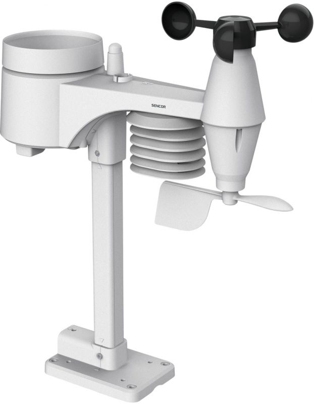 Метеостанція Sencor, внутр/зовн вимірювання, від мережі/CR2032x1+AAx3, темп-ра, вологість, час, прогноз погоди, атмосферний тиск, шв. вітру, чорний