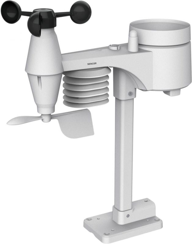 Метеостанція Sencor, внутр/зовн вимірювання, від мережі/CR2032x1+AAx3, темп-ра, вологість, час, прогноз погоди, атмосферний тиск, шв. вітру, чорний