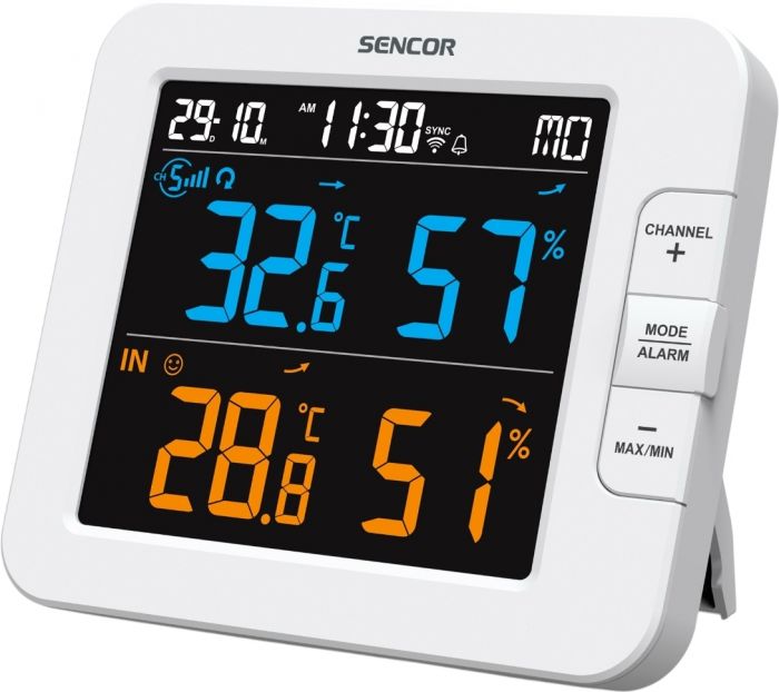 Метеостанція Sencor, внутр/зовн вимірювання, температура, вологість, час, дні тижня, календар, підтримує платформи Android та iOS, Білий