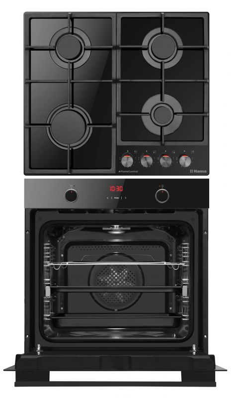 Комплект Hansa (духовка електрична + поверхня газ на склі), чорний
